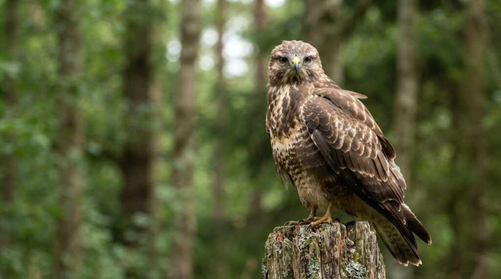 Close-up portrait of a Common Buzzard (Buteo buteo) perched 
